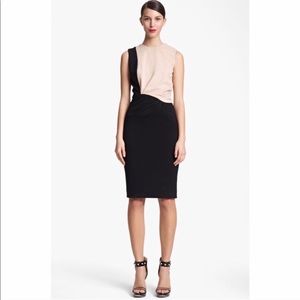 Jason Wu | Black Tan Stretch Midi Work Dress